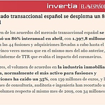 El mercado transaccional espaol se desploma un 86% en abril